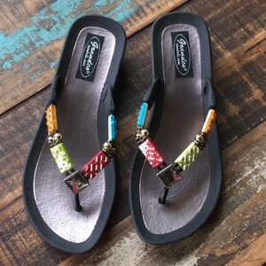 Black Multi Color Flip Flops - Brand New